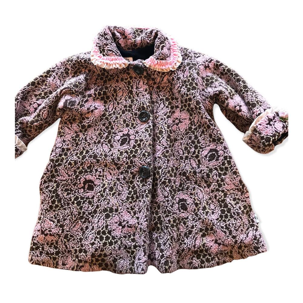 6 Corky & Company Girls Swing Coat Pink Brown Fleece Lined Jacket